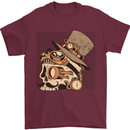 Steampunk Skull With Moustache Mens T-Shirt Cotton Gildan Maroon