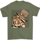 Steampunk Skull With Moustache Mens T-Shirt Cotton Gildan Military Green