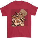 Steampunk Skull With Moustache Mens T-Shirt Cotton Gildan Red