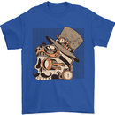 Steampunk Skull With Moustache Mens T-Shirt Cotton Gildan Royal Blue