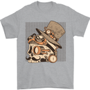 Steampunk Skull With Moustache Mens T-Shirt Cotton Gildan Sports Grey
