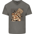 Steampunk Skull With Moustache Mens V-Neck Cotton T-Shirt Charcoal