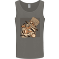 Steampunk Skull With Moustache Mens Vest Tank Top Charcoal