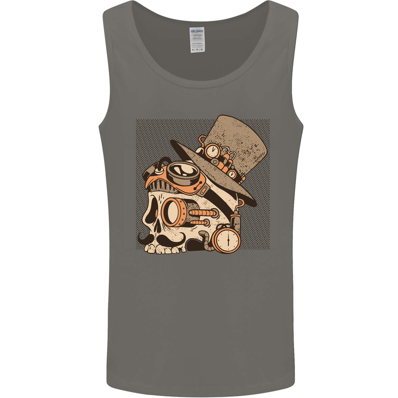 Steampunk Skull With Moustache Mens Vest Tank Top Charcoal