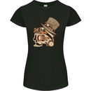 Steampunk Skull With Moustache Womens Petite Cut T-Shirt Black