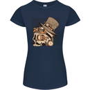 Steampunk Skull With Moustache Womens Petite Cut T-Shirt Navy Blue