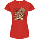 Steampunk Skull With Moustache Womens Petite Cut T-Shirt Red
