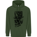 Steampunk Skull With Top Hat Childrens Kids Hoodie Forest Green