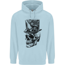 Steampunk Skull With Top Hat Childrens Kids Hoodie Light Blue