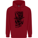 Steampunk Skull With Top Hat Childrens Kids Hoodie Red