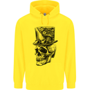 Steampunk Skull With Top Hat Childrens Kids Hoodie Yellow