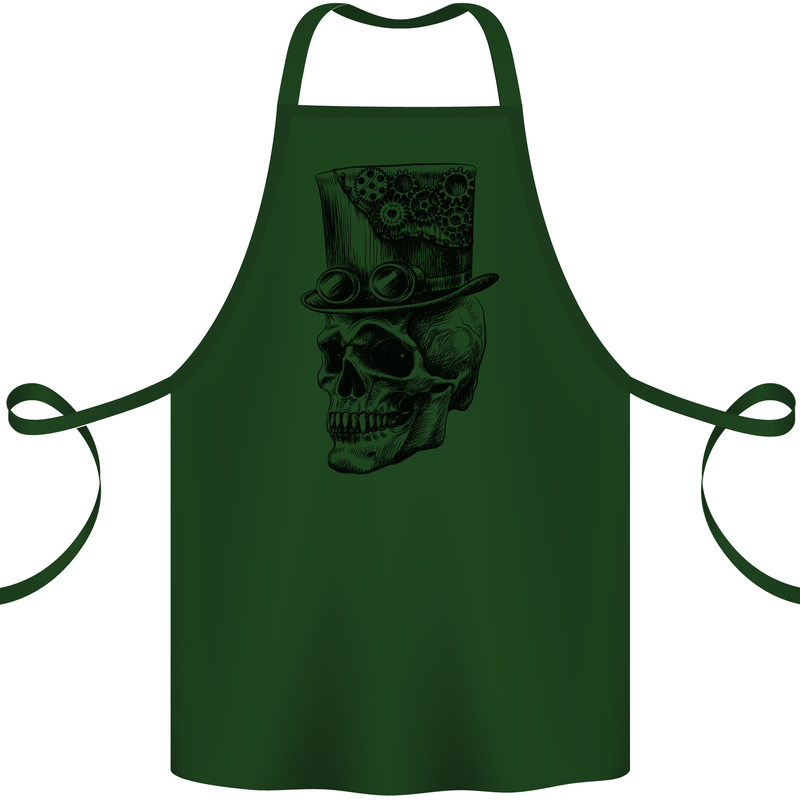 Steampunk Skull With Top Hat Cotton Apron 100% Organic Forest Green