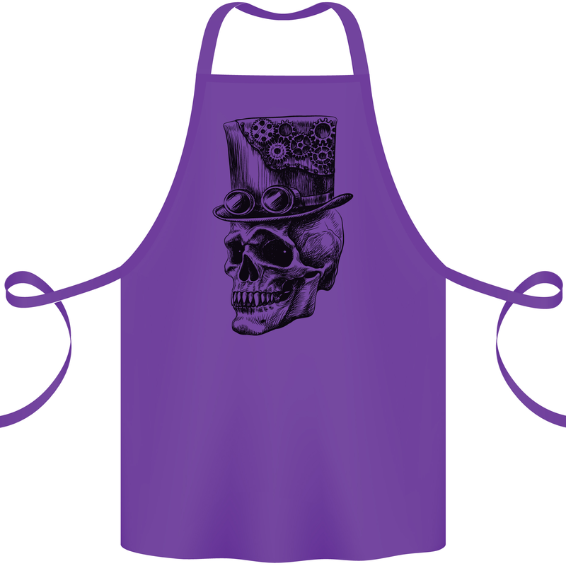 Steampunk Skull With Top Hat Cotton Apron 100% Organic Purple