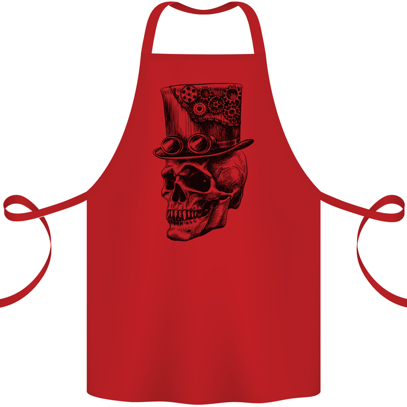 Steampunk Skull With Top Hat Cotton Apron 100% Organic Red