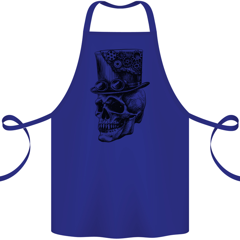 Steampunk Skull With Top Hat Cotton Apron 100% Organic Royal Blue