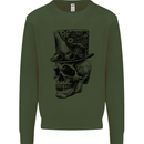 Steampunk Skull With Top Hat Kids Sweatshirt Jumper Forest Green