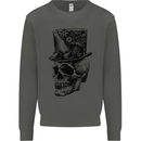 Steampunk Skull With Top Hat Kids Sweatshirt Jumper Storm Grey