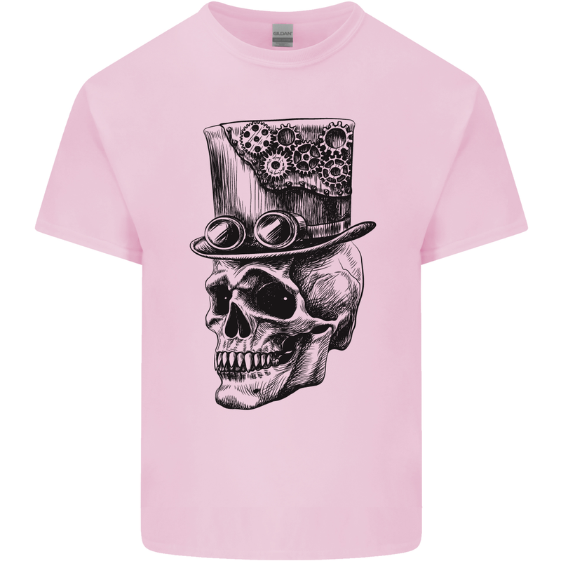 Steampunk Skull With Top Hat Kids T-Shirt Childrens Light Pink