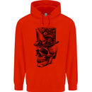 Steampunk Skull With Top Hat Mens 80% Cotton Hoodie Bright Red