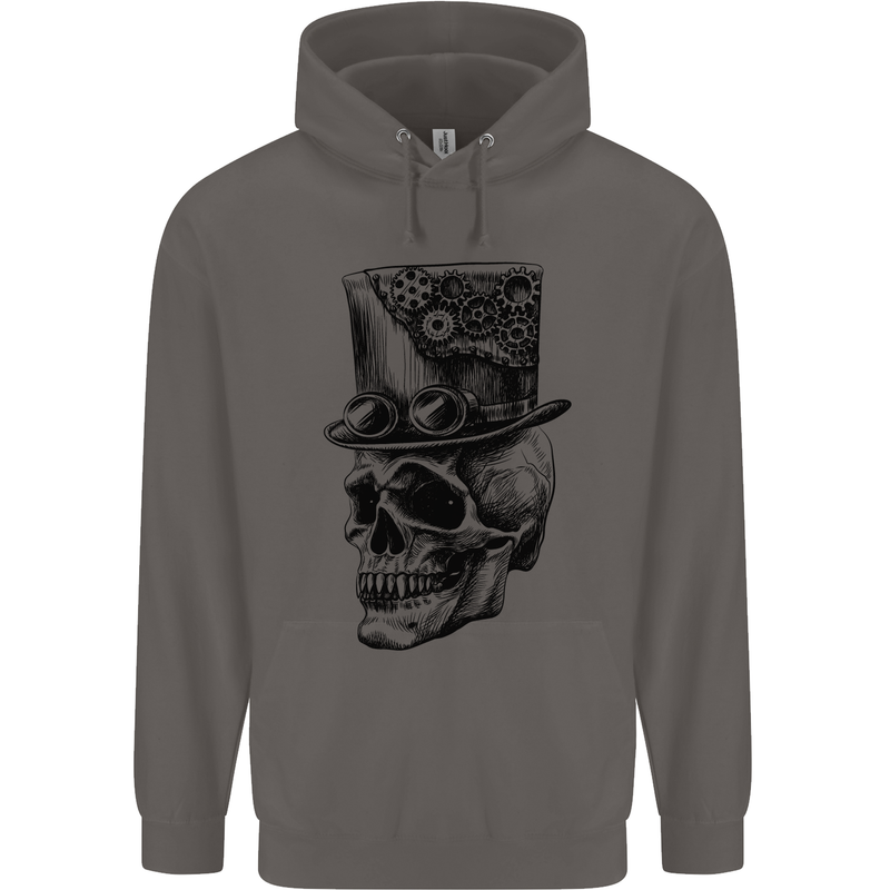 Steampunk Skull With Top Hat Mens 80% Cotton Hoodie Charcoal