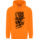Steampunk Skull With Top Hat Mens 80% Cotton Hoodie Orange