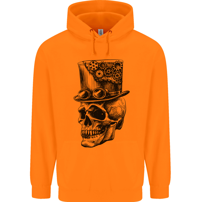 Steampunk Skull With Top Hat Mens 80% Cotton Hoodie Orange