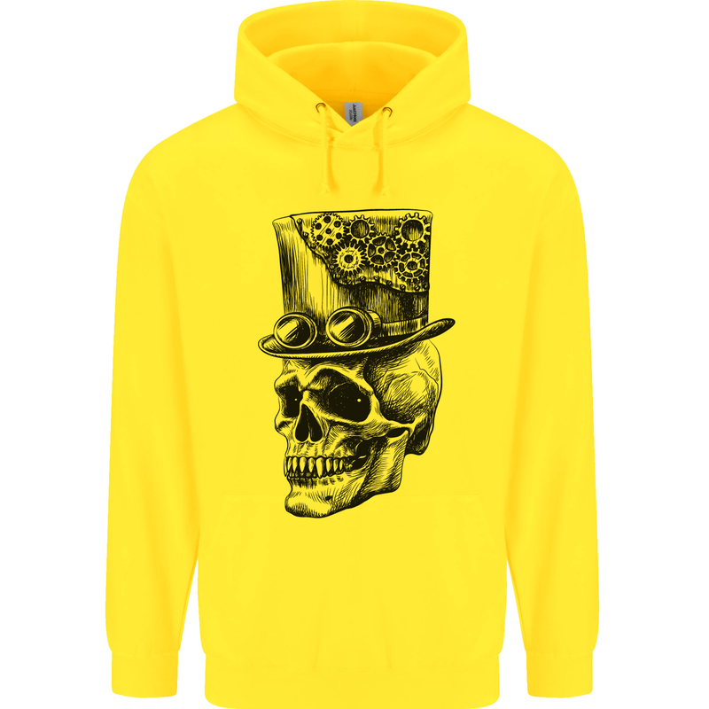 Steampunk Skull With Top Hat Mens 80% Cotton Hoodie Yellow