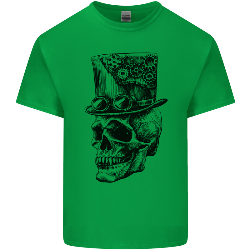 Steampunk Skull With Top Hat Mens Cotton T-Shirt Tee Top Irish Green