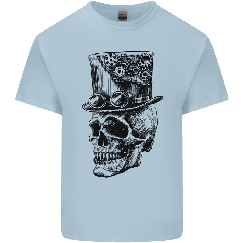 Steampunk Skull With Top Hat Mens Cotton T-Shirt Tee Top Light Blue