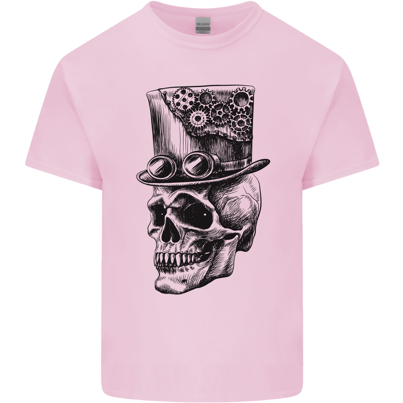 Steampunk Skull With Top Hat Mens Cotton T-Shirt Tee Top Light Pink