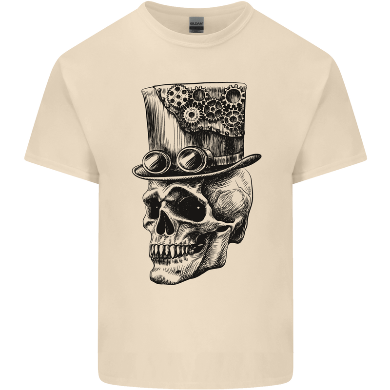 Steampunk Skull With Top Hat Mens Cotton T-Shirt Tee Top Natural