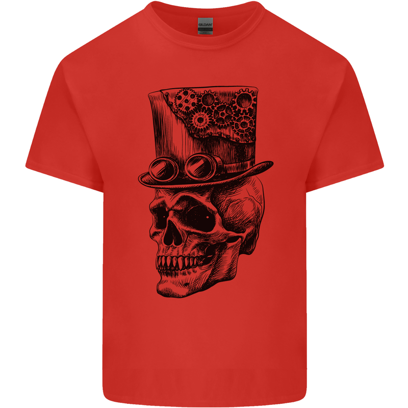 Steampunk Skull With Top Hat Mens Cotton T-Shirt Tee Top Red
