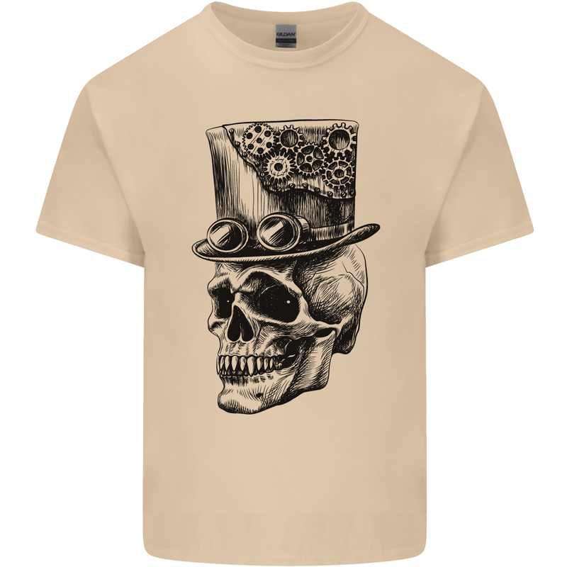 Steampunk Skull With Top Hat Mens Cotton T-Shirt Tee Top Sand