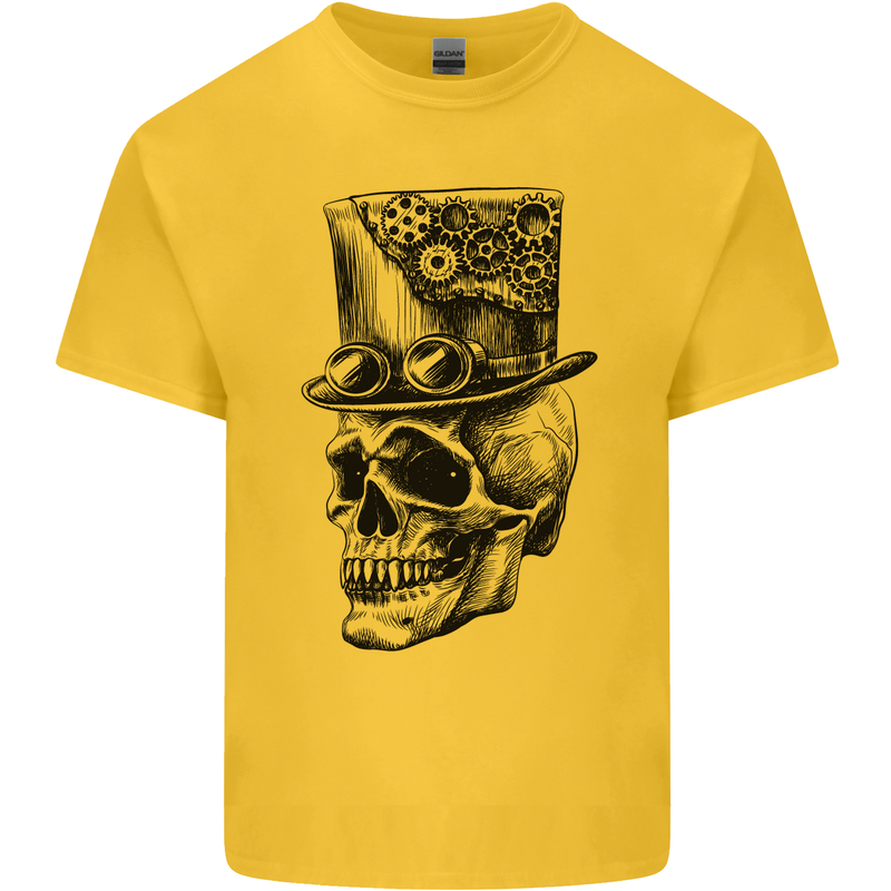 Steampunk Skull With Top Hat Mens Cotton T-Shirt Tee Top Yellow