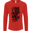Steampunk Skull With Top Hat Mens Long Sleeve T-Shirt Red