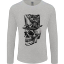 Steampunk Skull With Top Hat Mens Long Sleeve T-Shirt Sports Grey