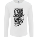 Steampunk Skull With Top Hat Mens Long Sleeve T-Shirt White