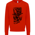 Steampunk Skull With Top Hat Mens Sweatshirt Jumper Bright Red