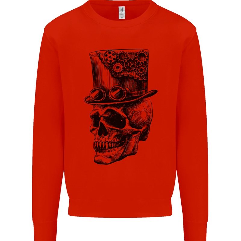 Steampunk Skull With Top Hat Mens Sweatshirt Jumper Bright Red