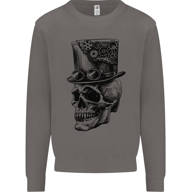 Steampunk Skull With Top Hat Mens Sweatshirt Jumper Charcoal