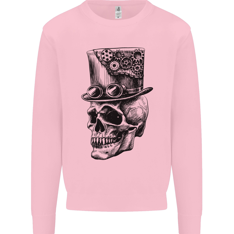 Steampunk Skull With Top Hat Mens Sweatshirt Jumper Light Pink