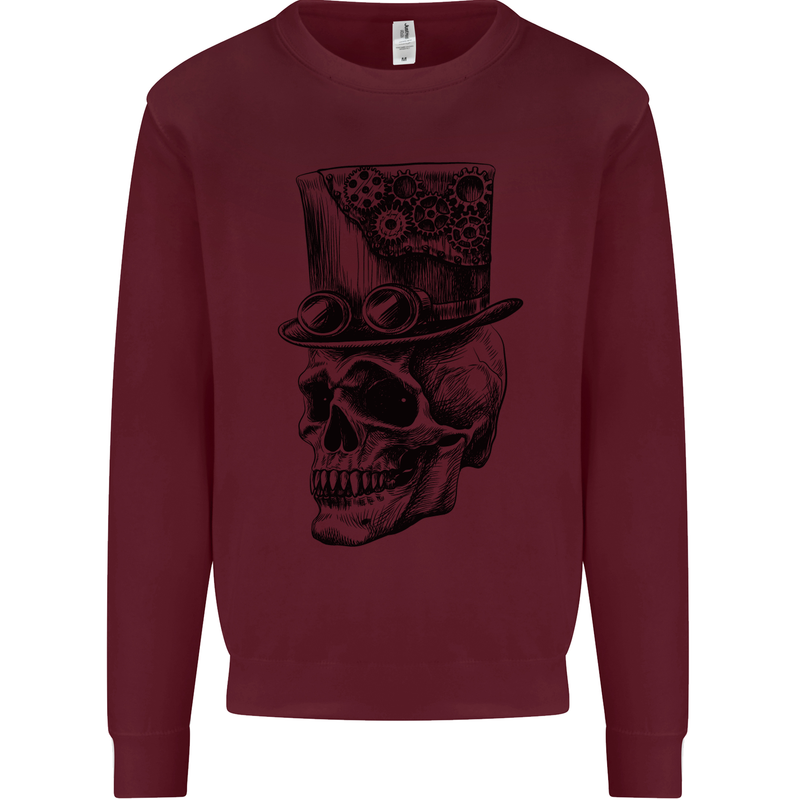 Steampunk Skull With Top Hat Mens Sweatshirt Jumper Maroon
