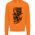 Steampunk Skull With Top Hat Mens Sweatshirt Jumper Orange