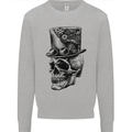 Steampunk Skull With Top Hat Mens Sweatshirt Jumper Sports Grey