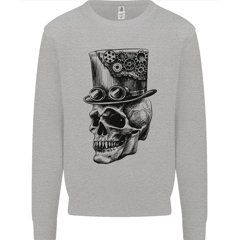 Steampunk Skull With Top Hat Mens Sweatshirt Jumper Sports Grey