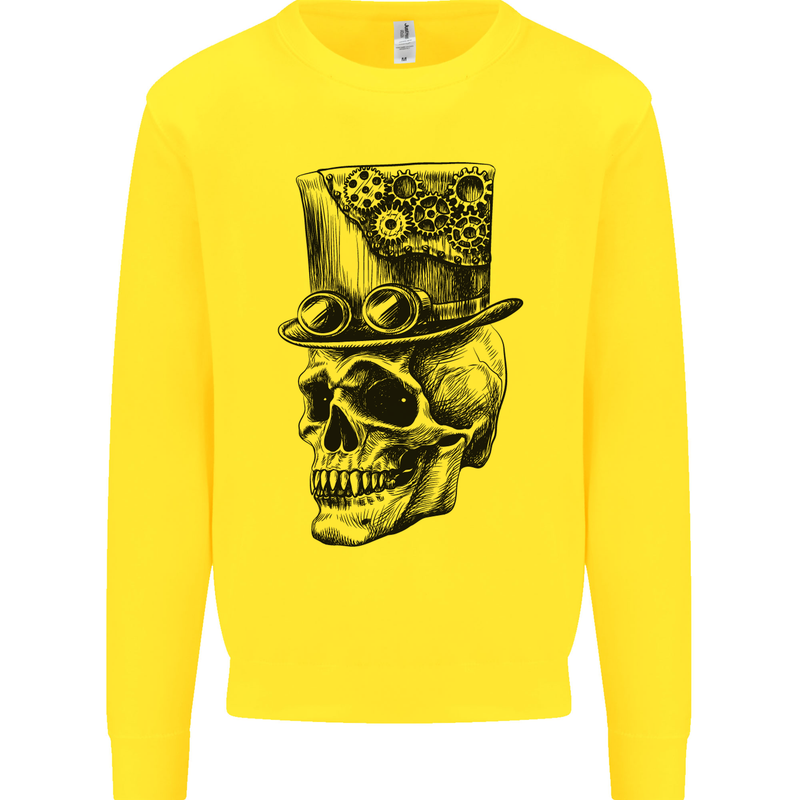 Steampunk Skull With Top Hat Mens Sweatshirt Jumper Yellow