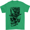 Steampunk Skull With Top Hat Mens T-Shirt Cotton Gildan Irish Green