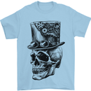 Steampunk Skull With Top Hat Mens T-Shirt Cotton Gildan Light Blue