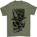 Steampunk Skull With Top Hat Mens T-Shirt Cotton Gildan Military Green