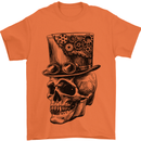 Steampunk Skull With Top Hat Mens T-Shirt Cotton Gildan Orange
